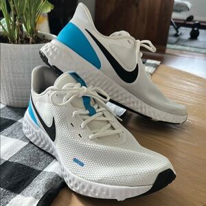 White and Blue Athletic Sneakers